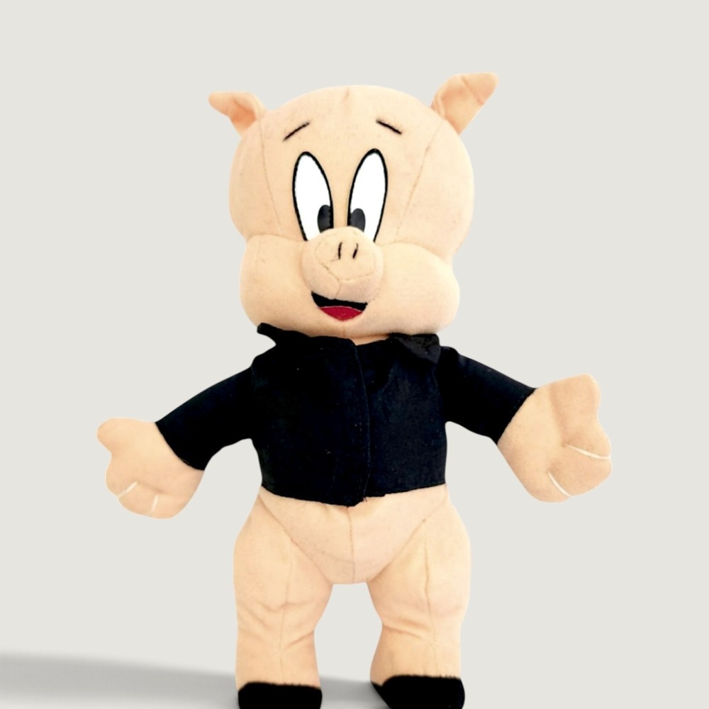 Vintage 1995 Looney Tunes Porky Pig Plush Ace Novelty Co Black Jacket 9 Inch